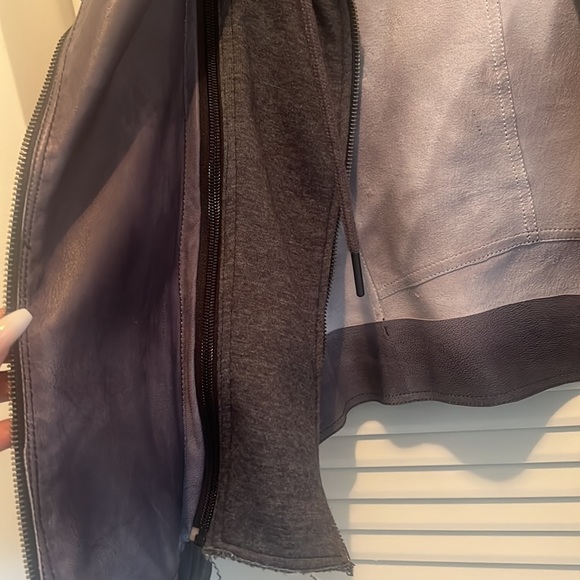 JACKETT NYC 100% Genuine Soft Leather Moto Washed Black Gray Hooded Jacket - Picture 6 of 8